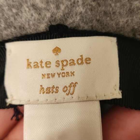 Kate Spade Gray Wool Fedora Hat w/ Black Bow Band One Size NWT main image 5